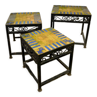 Nesting tables ceramic wrought iron