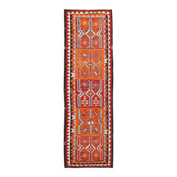 3x10 Red & Orange Tribal Kilim Runner Rug 93x308Cm SK 34615
