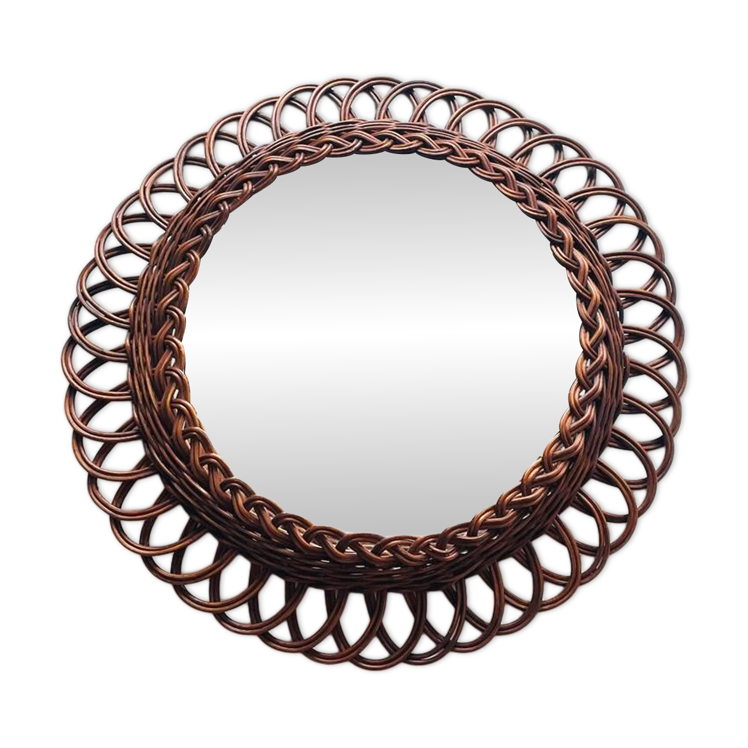 Round rattan mirror, 49 cm. Vintage 70s