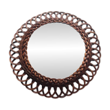 Round rattan mirror, 49 cm. Vintage 70s