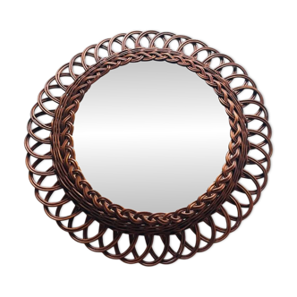 Round rattan mirror, 49 cm. Vintage 70s