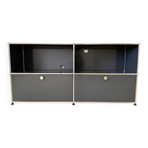 USM Haller sideboard, medium grey RAL 7004, 4 compartments with 2 flaps, Switzerland, 2000s