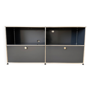 USM Haller sideboard, medium grey RAL 7004, 4 compartments with 2 flaps, Switzerland, 2000s