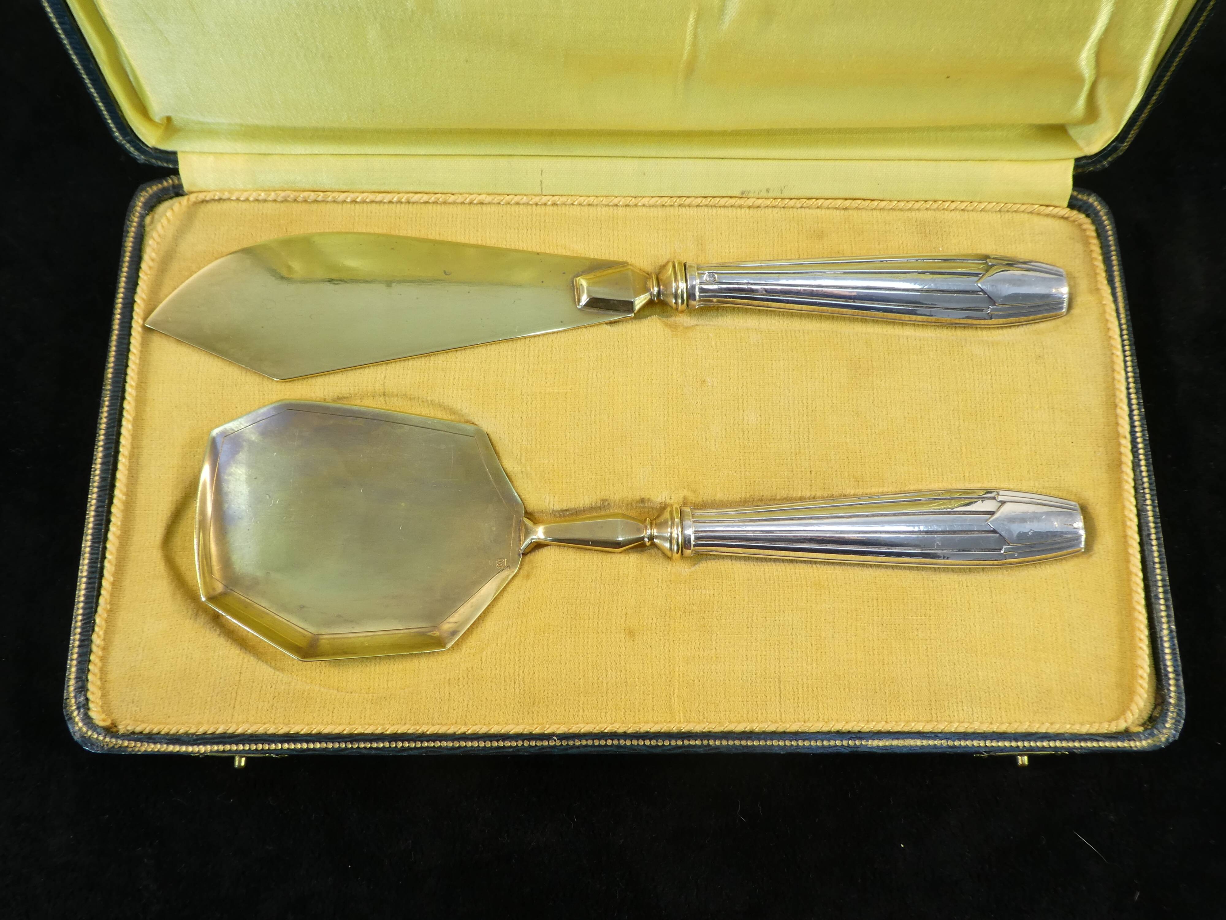 Cutlery with cake trays in silver minerva filled art deco