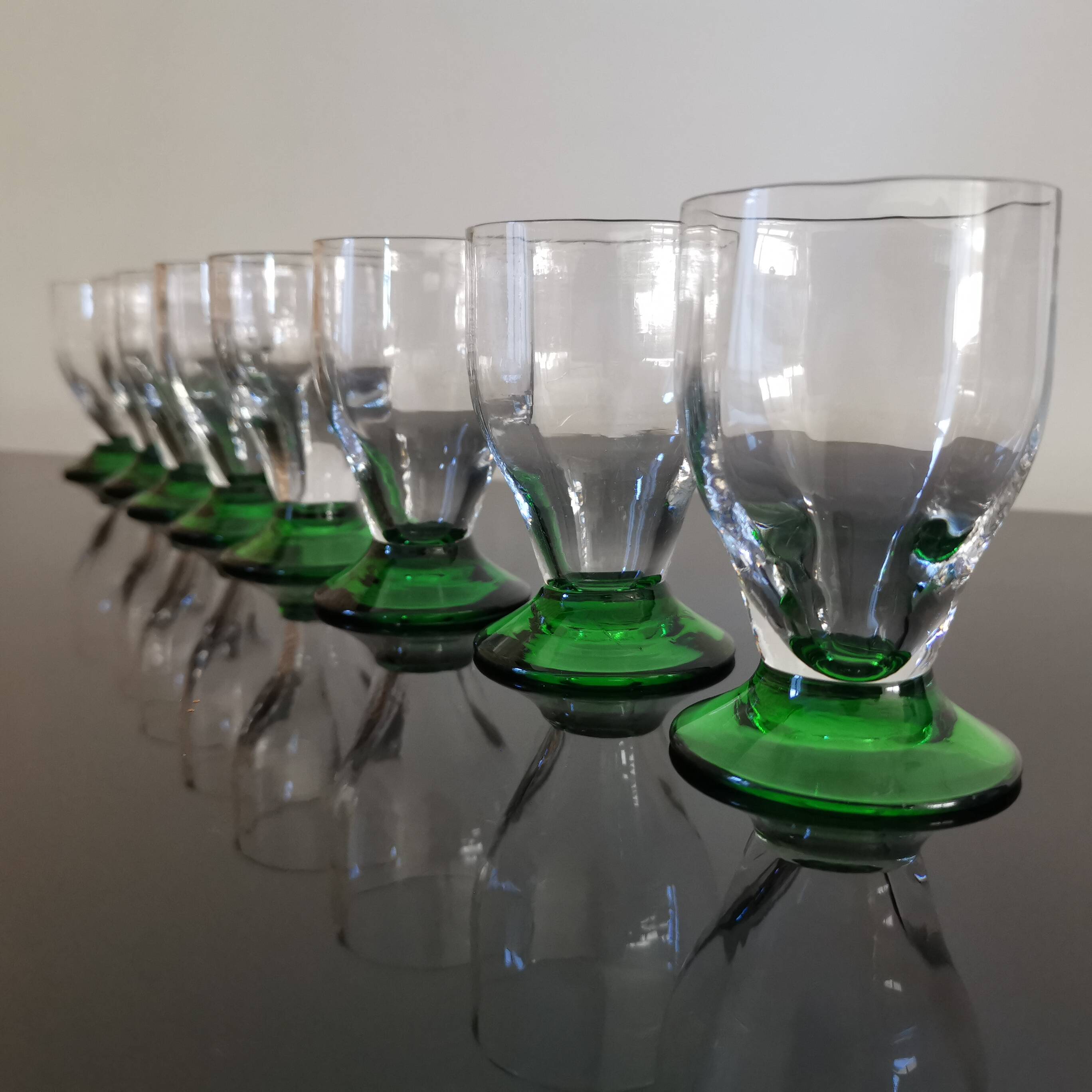 8 old stemmed glasses, 1930s