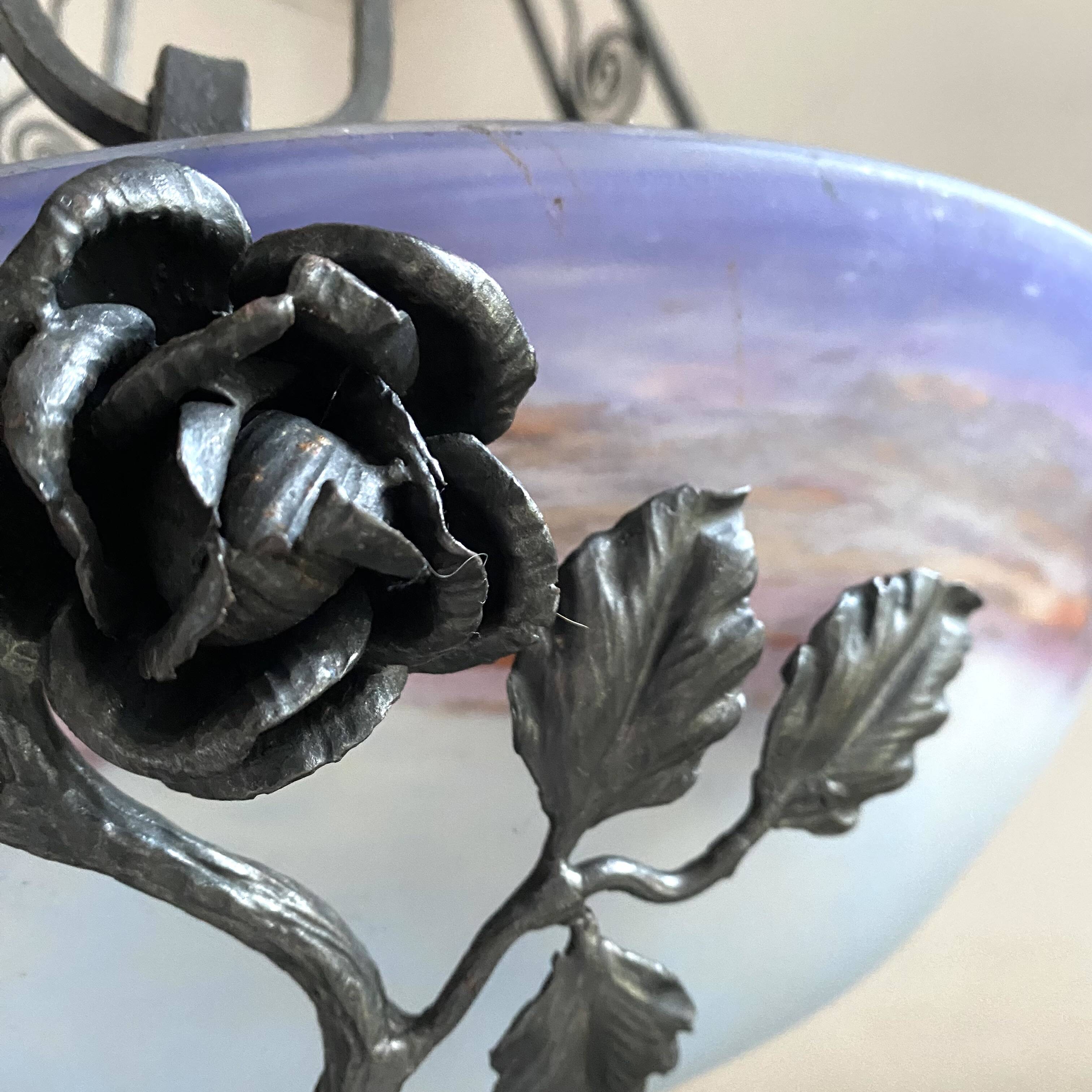 Art Nouveau suspension pâte de verre signed Degué