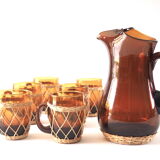 Service en verre ambre et rotin