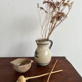 Off-white glossy ceramic decanter, hand-painted gray blue patterns H:20cm