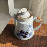 Teapot with stylised blue and brown flowers H18