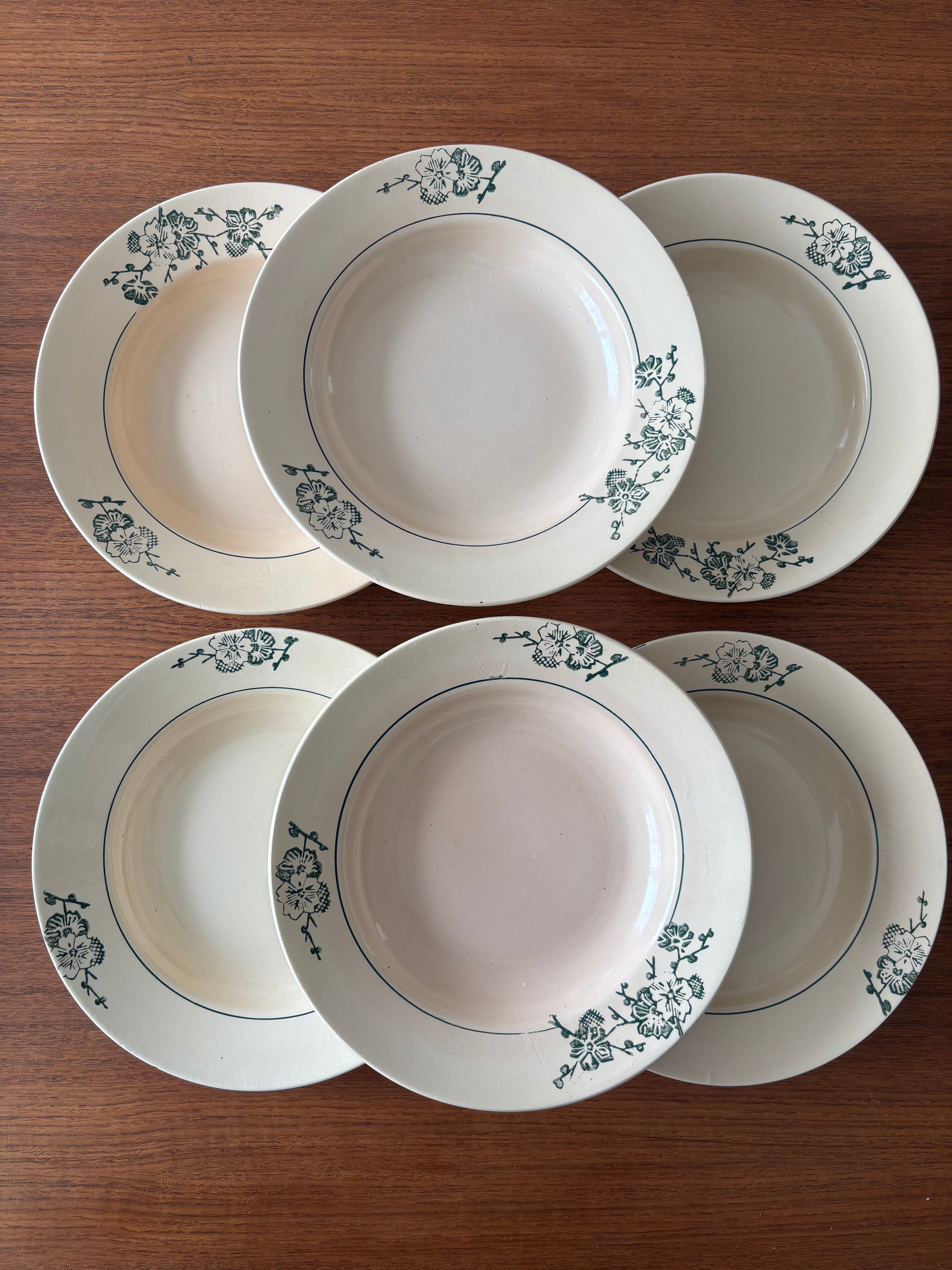 Set of 6 vintage green flowered deep plates from Saint Amand – Tableware