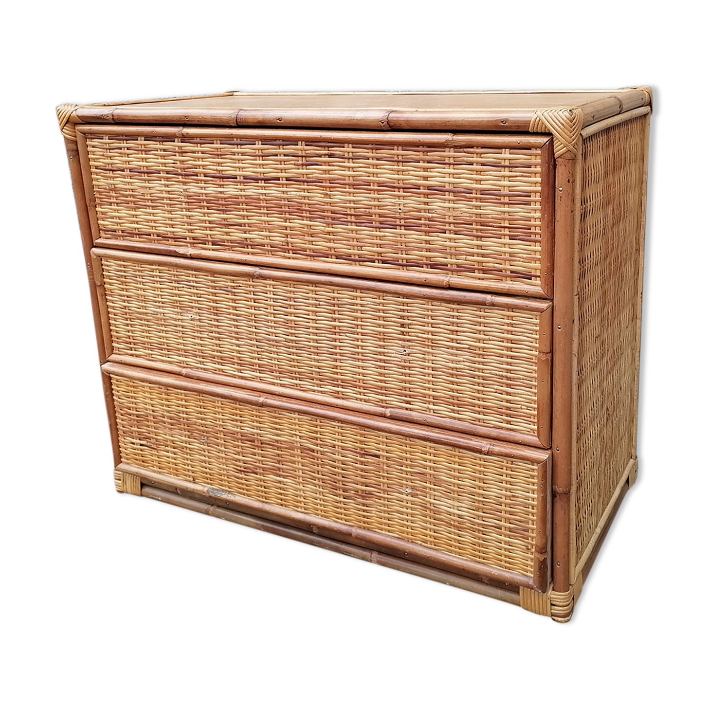 Commode rotin et bambou vintage