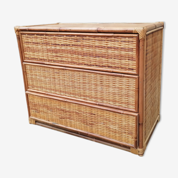 Rattan and vintage bamboo chest of drawers