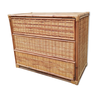 Rattan and vintage bamboo chest of drawers