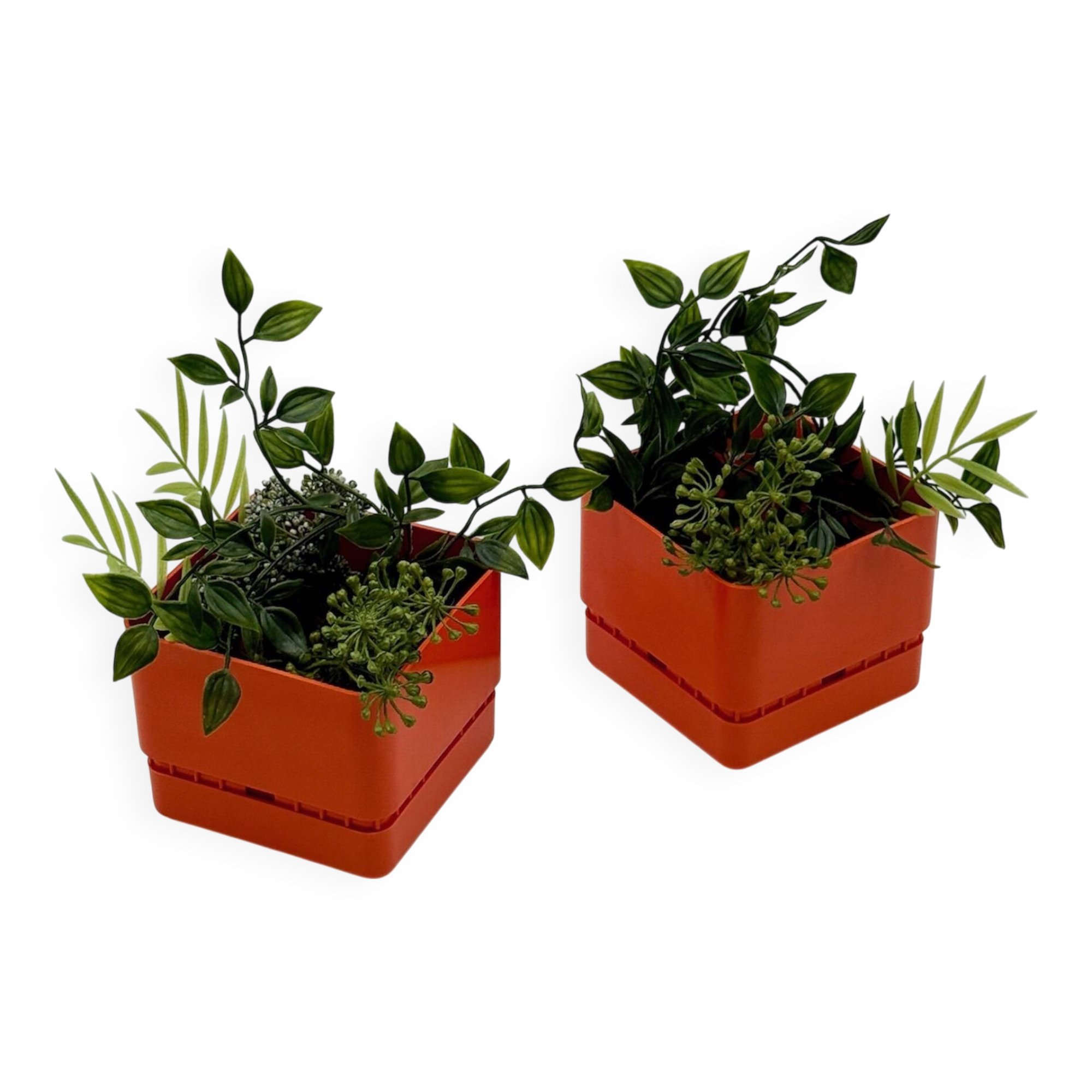 Set of 2 Orange Plastic Planters by Vastill, Italy, 1970s