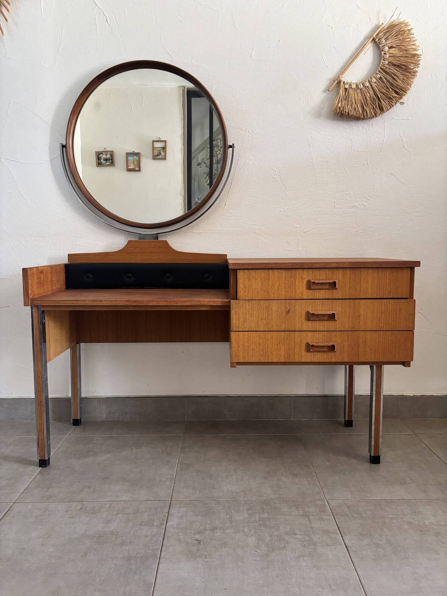 Coiffeuse scandinave vintage en teck, années 60