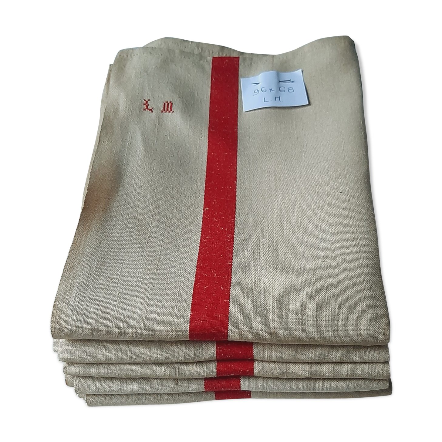 5 linen tea towels never served monogram