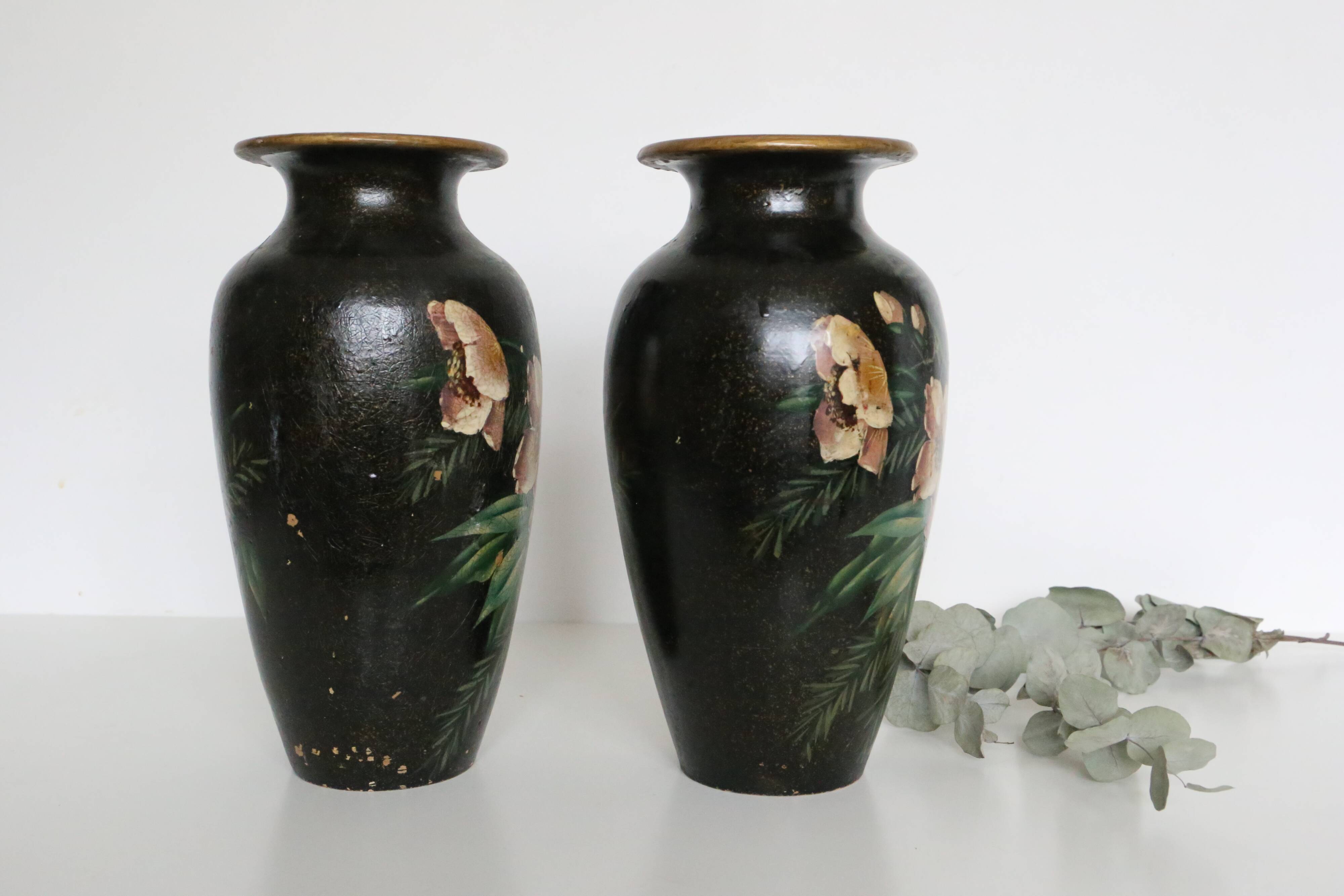 Pair of ceramic vases, hand painted