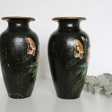 Pair of ceramic vases, hand painted