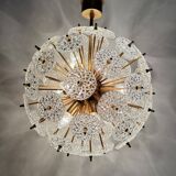 Val Saint Lambert crystal sputnik gold chandelier , 1960’s