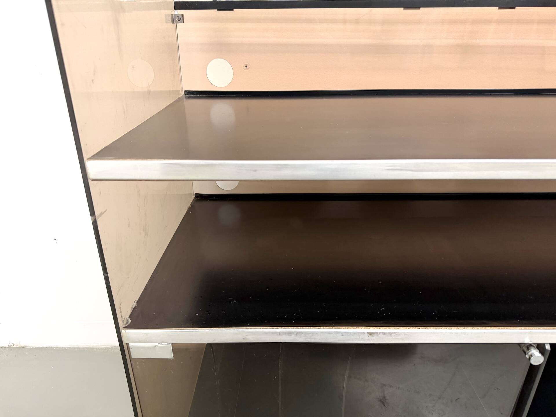 Hi-Fi furniture in smoked plexiglass and aluminium, Eric Maville