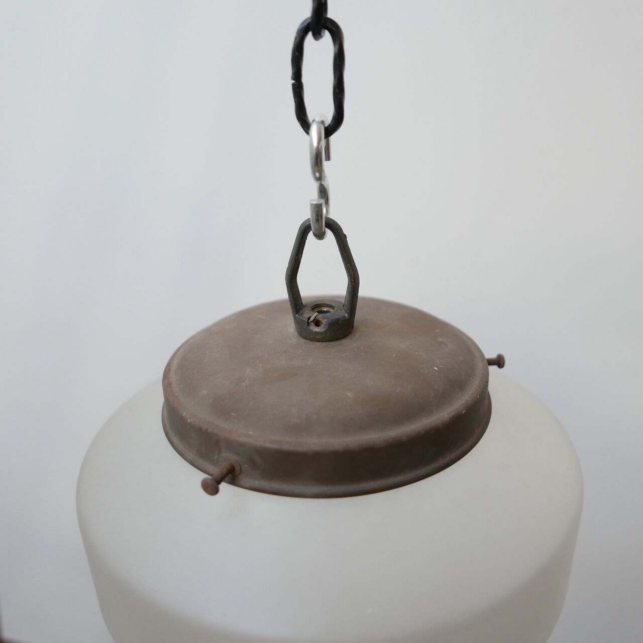 Etched glass and brass antique german conical pendant light