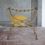 Vintage luggage rack, curule-shaped stool, iron suitcase table