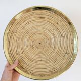 Round rattan and brass bowl, Italy 1970s, Gabriella Crespi style