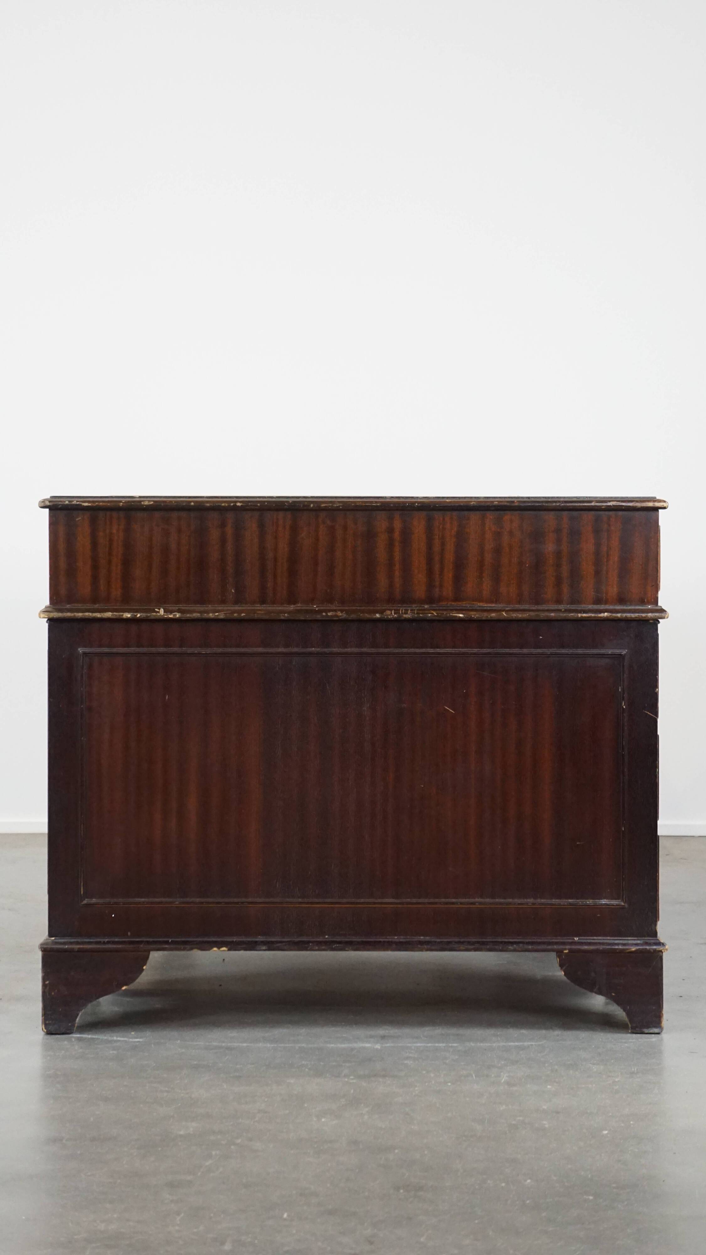 English style chesterfield desk with patina and a green leather top