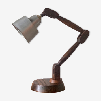 Lampe articulée en bois et métal vintage