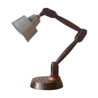 Lampe articulée en bois et métal vintage