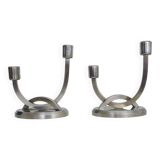 Pair of table lamps, Art Deco bedside lamp, chrome metal