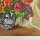 Oil Painting on Isorel - Bouquet of Tulips & Lilacs Signed J Baud