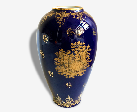 Vase porcelaine de LIMOGES, bleu de four de Marcel Haufriasse | Selency