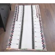 Vintage Turkish Hand-Knotted Wool Cotton White Kilim Runner Rug 71x157