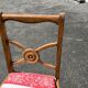 Paire de chaises anciennes bois noyer rosace coussin rayé rouge