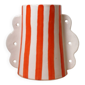 Orange and white striped ceramic abstract vase