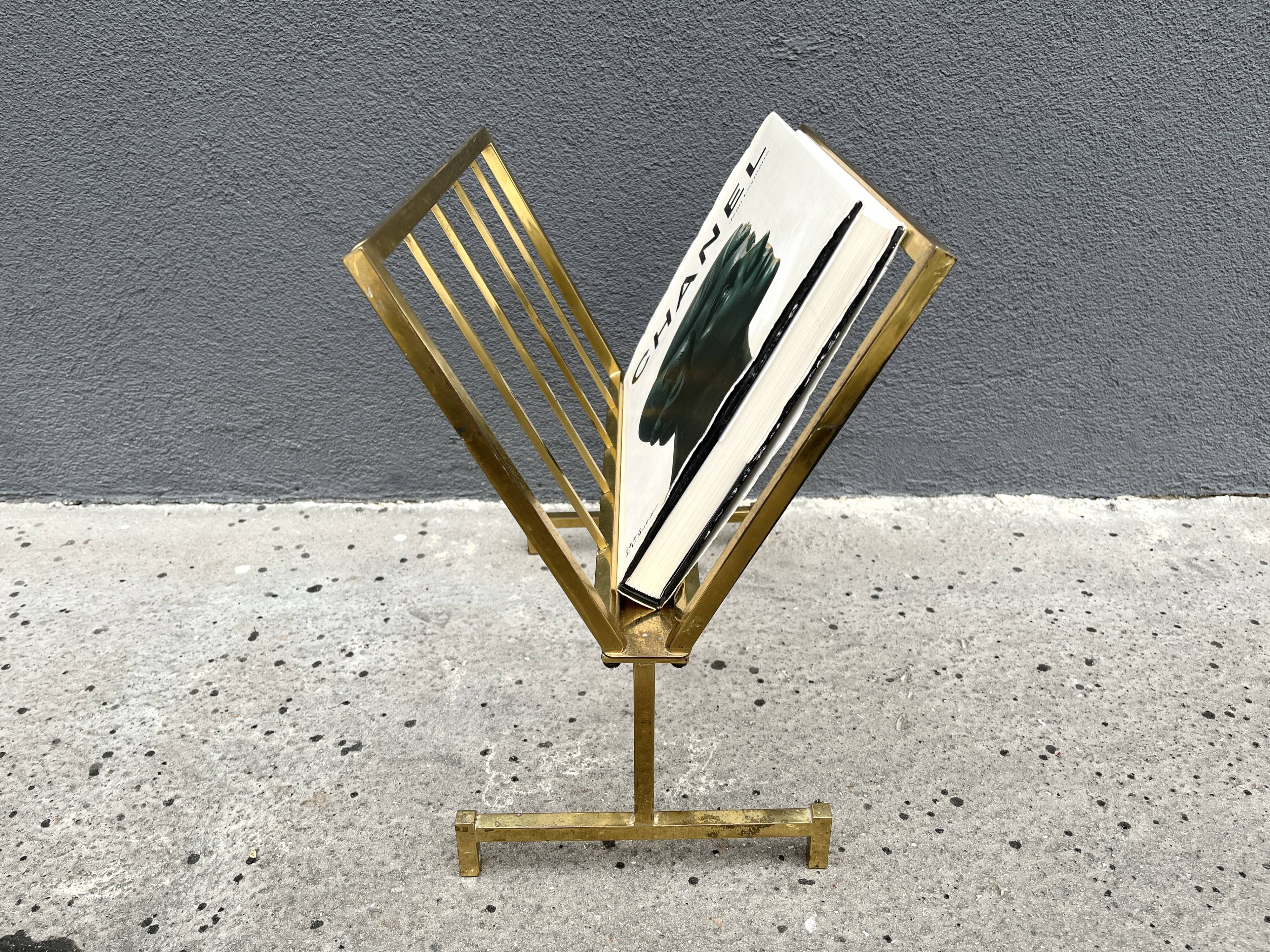 50s brass magazine rack, vintage design magazine rack
