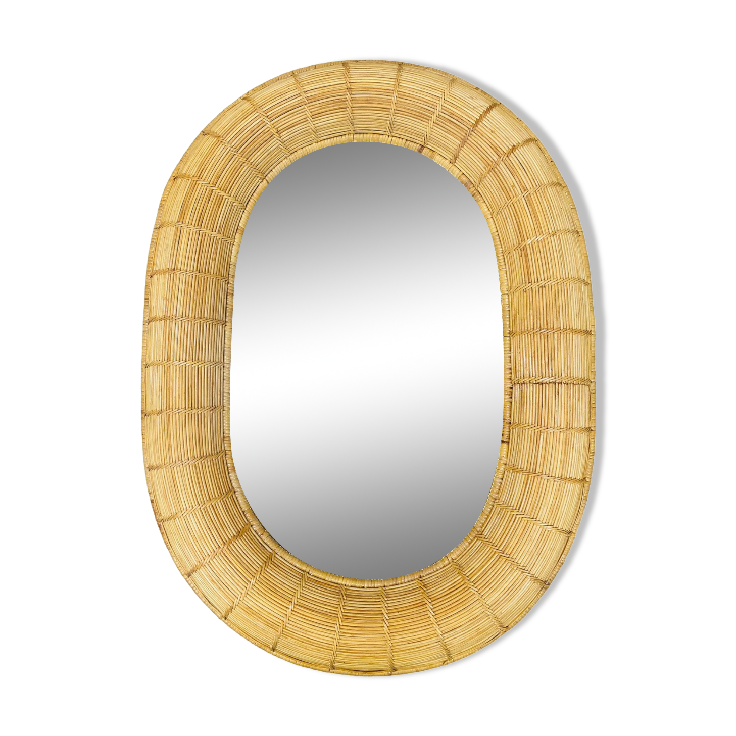 Oval rattan mirror 60s vintage 75 x 55 cm
