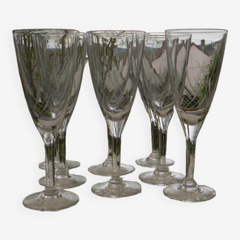 Lot de 8 flûtes à champagne en verre. Années 1950/1960.