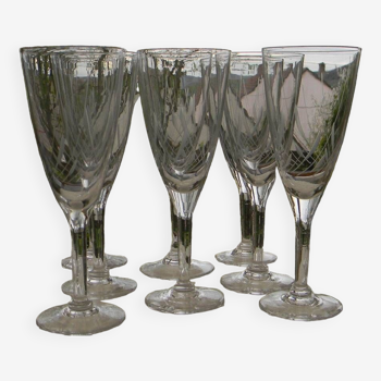 Set of 8 glass champagne flutes. 1950s/1960s.