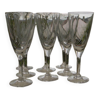 Lot de 8 flûtes à champagne en verre. Années 1950/1960.