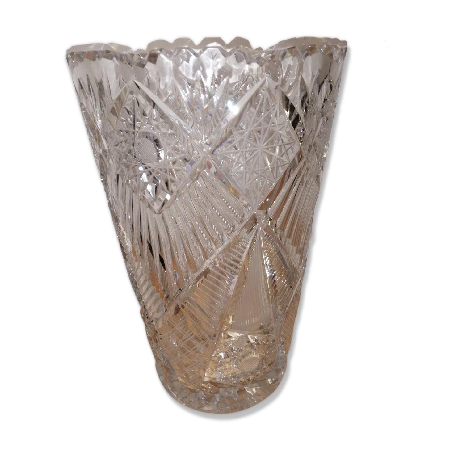 Large carved crystal vase