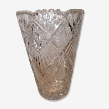 Large carved crystal vase