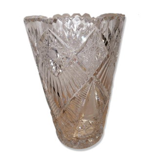 Large carved crystal vase
