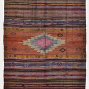 Tapis Kilim Anatolien Vintage – Rayures Ethniques, Tissé Main , 176x242 Cm