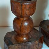 Pair of old brutalist turned solid wood candlesticks