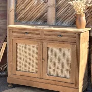Old buffet in raw solid oak and cane.