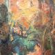 Oil on canvas signed Monique Humbert, large abstract composition, wall painting, interior decoration.