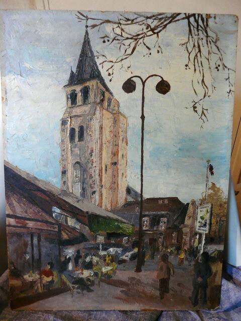 oil on canvas Paris Saint Germain des Prés the 2 Magots
