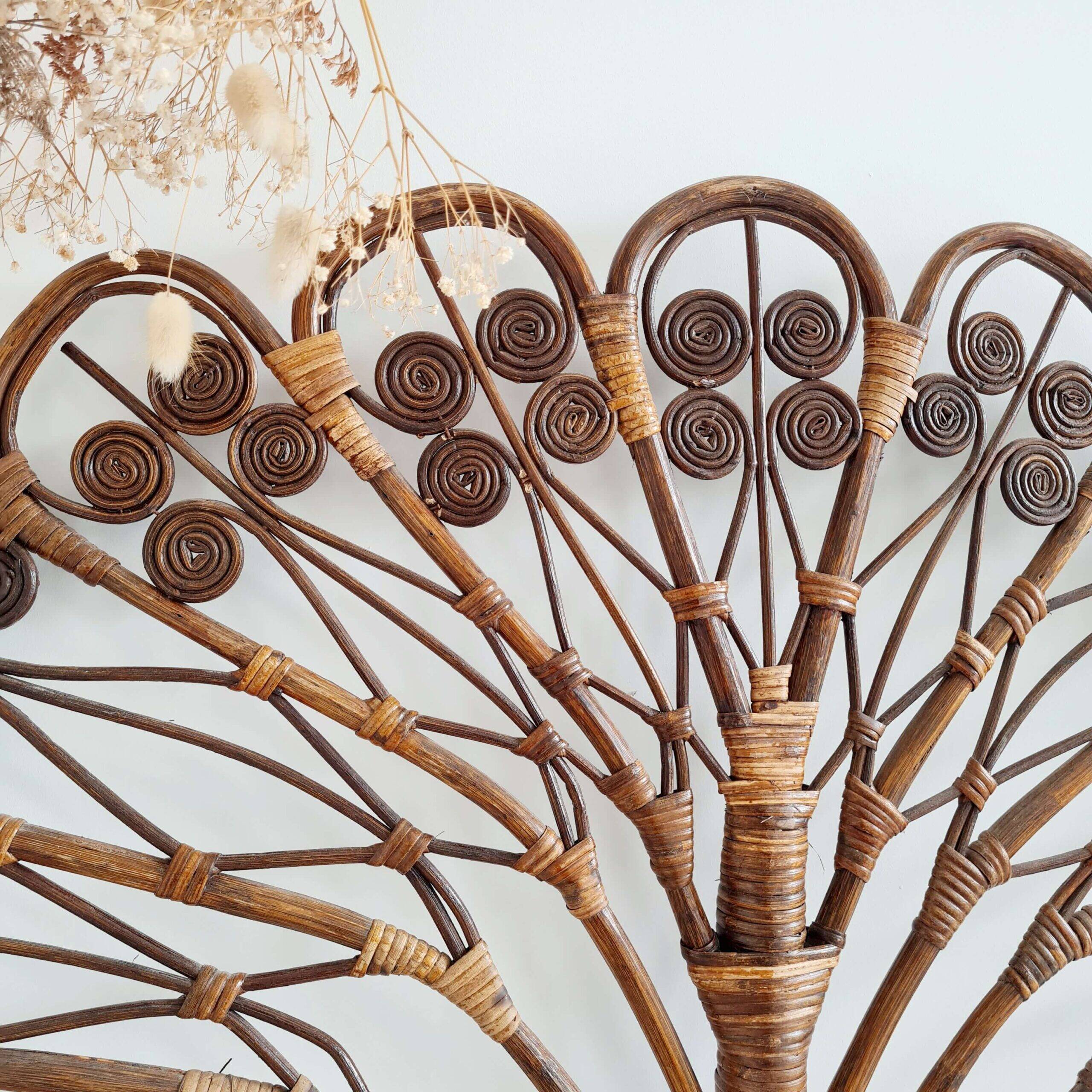 Antique peacock rattan headboard